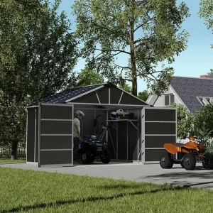 מחסן גינה Yukon אפור כהה דלת רחבה 3.3x2.7 canopia