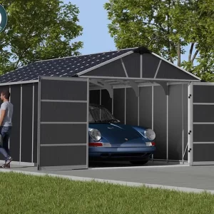 מחסן גינה Yukon אפור כהה דלת רחבה 3.3x5.2-הובלה חינם