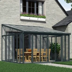 פרגולה אלומיניום סגורה SanRemo אפורה 3.9x4.4 עם קירוי שקוף-הובלה חינם 703991 CANOPIA