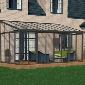 פרגולה אלומיניום סגורה SanRemo אפורה 3x5.6 עם קירוי שקוף-הובלה חינם 703990 CANOPIA