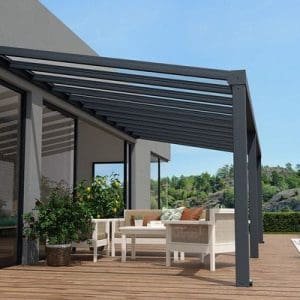 פרגולה אלומיניום STOCKHOLM אפורה 3.4x8.1 עם קירוי שקוף הובלה חינם 705929 CANOPIA