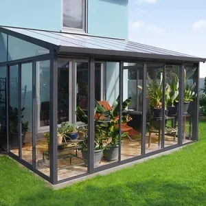 פרגולה אלומיניום סגורה SanRemo אפורה 3x4.4 עם קירוי שקוף-הובלה חינם 703708 CANOPIA