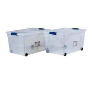 זוג ארגזי אחסון דניאל 60 שקופים מפלסטיק קשיח עם גלגלים ומכסה בנפח 60 ליטר ADIR